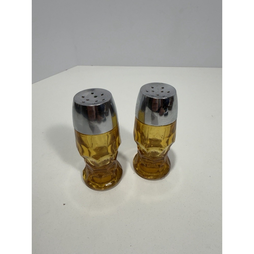 Vintage Anchor Hocking Amber Glass Mid Century Modern Salt & Pepper Shakers